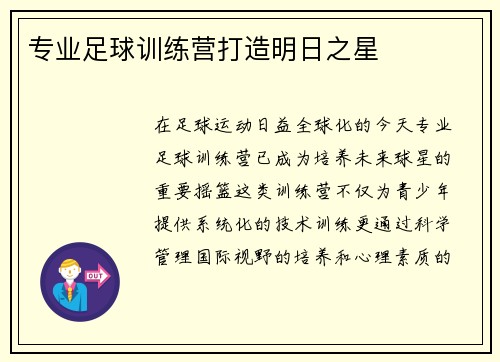 专业足球训练营打造明日之星